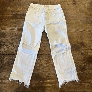 WE the Free White Relaxed Jeans with Frayed Hem